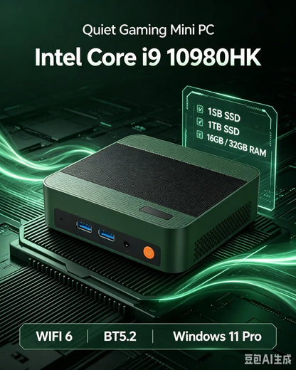 Stylish Multicolor Portable Mini PC I9-10980HK Win11 Pro 32GB 2TB SSD WiFi6 BT5.2 4K Workstation for Game Stream & Edit