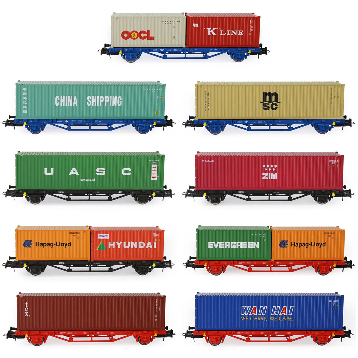 Evemodel Model Railway HO Scale 1:87 Flat Car with Container 20ft 40ft Shipping Cargo Box Lot C8761