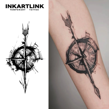 Compass temporary tattoo sticker, waterproof magic tattoo, lasts to 15 days fake tattoo, semi permanent tattoo