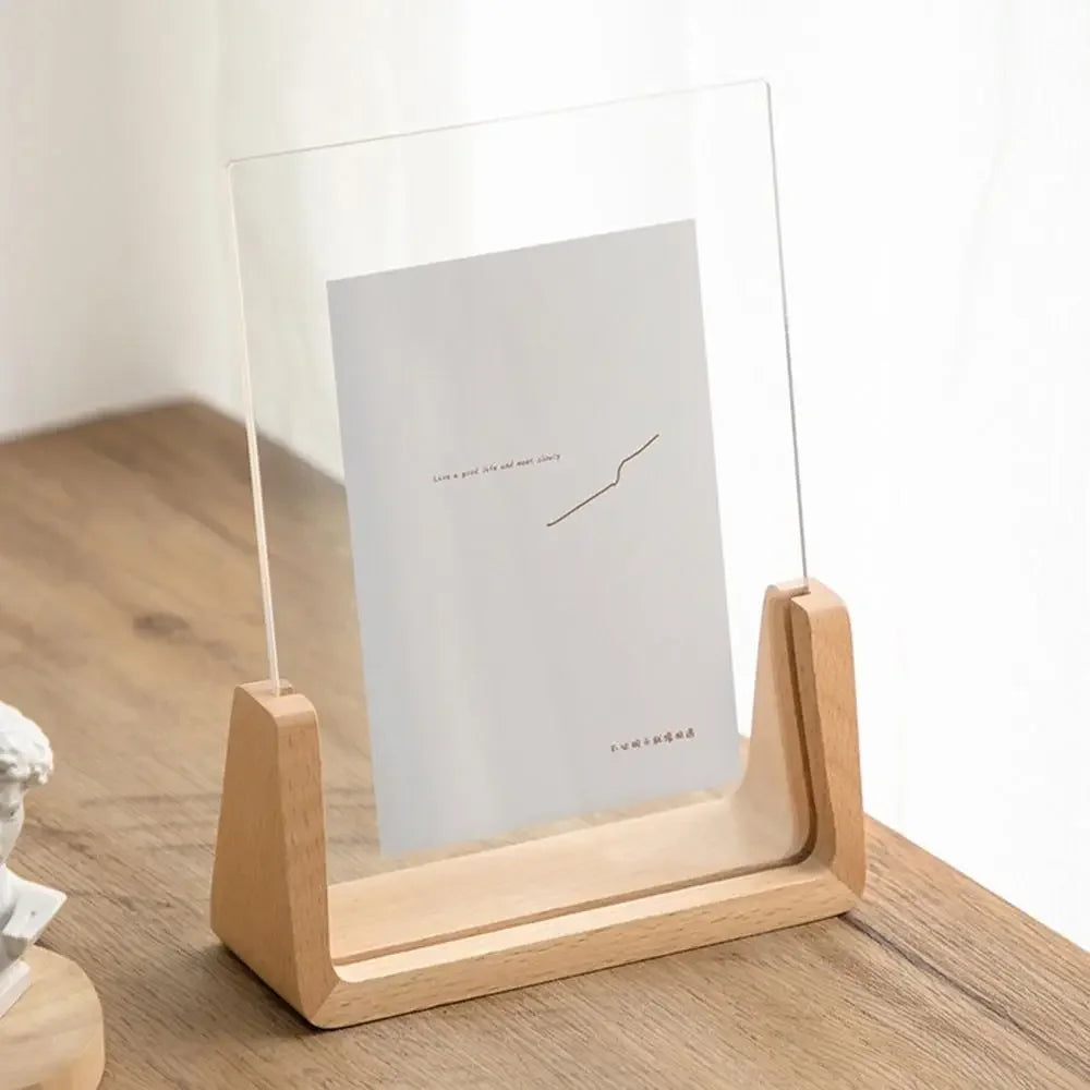 1PC Walnut/Beech Creative Photo Frame Acrylic U Shape Transparent Frame Desktop Wood Wedding Pictures Frame Office Decor