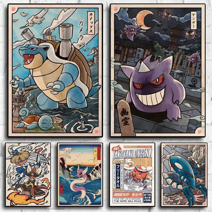 1pc frameless Canvas Paintings Retro Canvas Poster Prints Pokemon Gengar Blastoise Cartoon Character Picture Wall Art Home  Chil