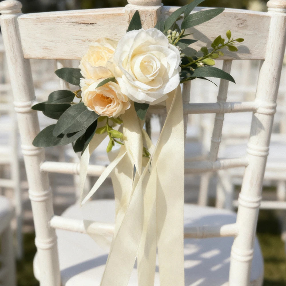 Artificial Wedding Car Flower Decorations, White Rose Car Mirror Decor, Car Accessory for Bridal Shower, Just Married,Party