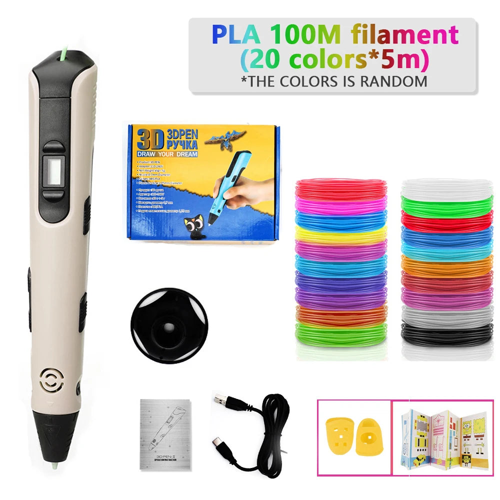 3D Printing Pen for Kids Safe Design LCD Display, DIY Drawing, Holiday Birthday Gift, ABS PLA Educational Intellectual Toy