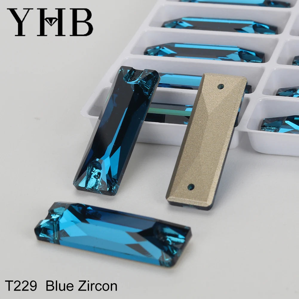 YHB Top Quality Cosmic Baguetee Glass Crystal AB Moonlight Sewing Stones Flatback Sew on Rhinestones For Garment Clothes Bags