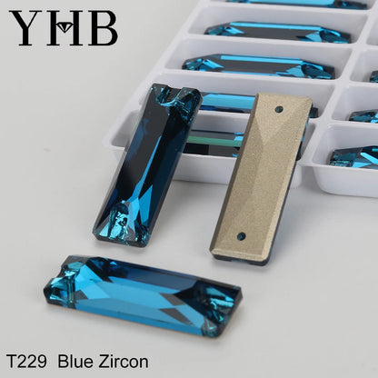 YHB Top Quality Cosmic Baguetee Glass Crystal AB Moonlight Sewing Stones Flatback Sew on Rhinestones For Garment Clothes Bags