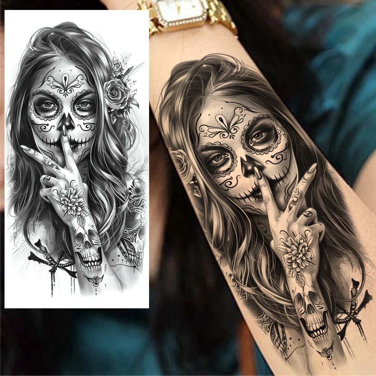 1 Sheets Chicano Prison Gangster Temporary Tattoos For Women Men Adults Fake Tattoo Sticker Water Transfer Self Adhesive Arm Leg