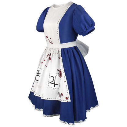 Women's Anime Alice Cosplay Costume with Necklace Alice Dress Maid Apron for Halloween Game Madness Returns Theme Girls' Outfit