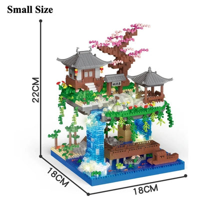 MOC Peach Blossom Pool Cherry Tree House Building Block Chinese Architecture DIY Bricks Cherry Blossom Toy for Kids Adult Gift