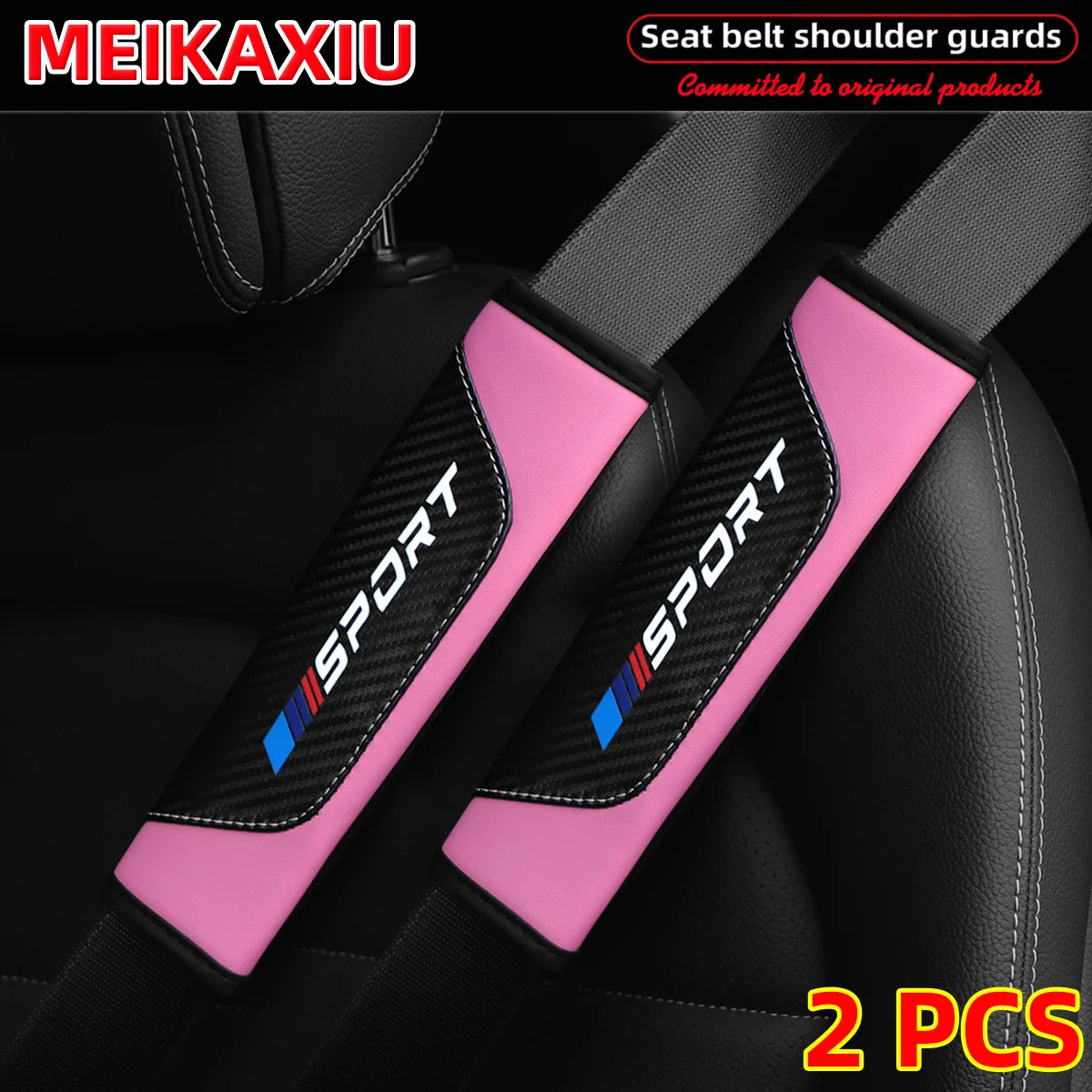 1/2PCS Women's PU Leather Carbon Fiber Sport Car Shoulder Guard Cover Seat Belt Decoration New Car Accessory