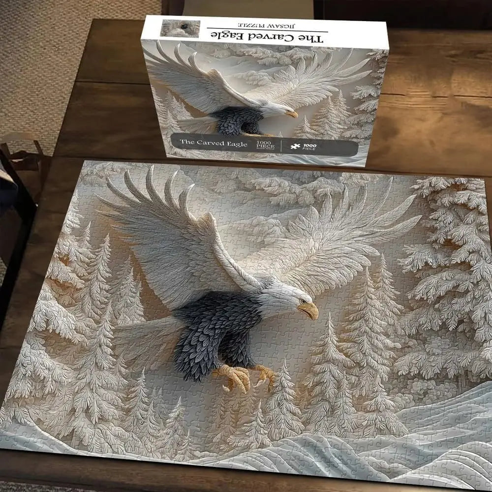 3D Carved Eagle Jigsaw Puzzle 1000 Pieces - Realistic Relief Art Puzzle for Adults, Challenging Animal Shape Puzzle, Home Decor
