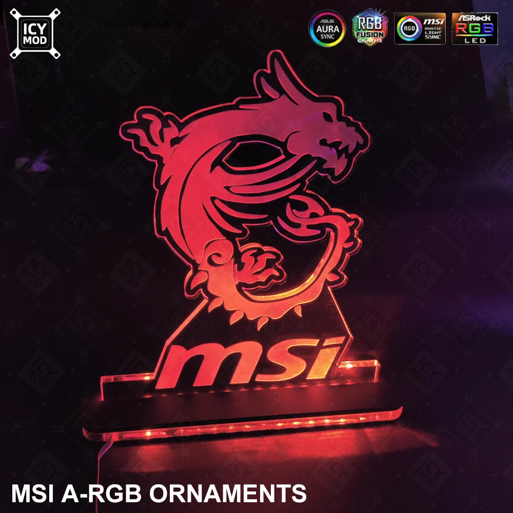 MSI Gaming Figure A-RGB Rainbow LED Acrylic Lighting Panel 5V3Pin Mystic Lighting PC Water Cooling MOD Belief Dragon Decoration