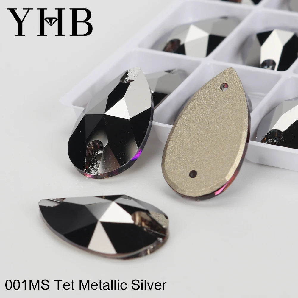 YHB Drop Moonlight Glass Lt Siam Crystal AB Sewing Stones Flatback Sew on Rhinestones For Garment Clothes Bags