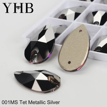 YHB Drop Moonlight Glass Lt Siam Crystal AB Sewing Stones Flatback Sew on Rhinestones For Garment Clothes Bags