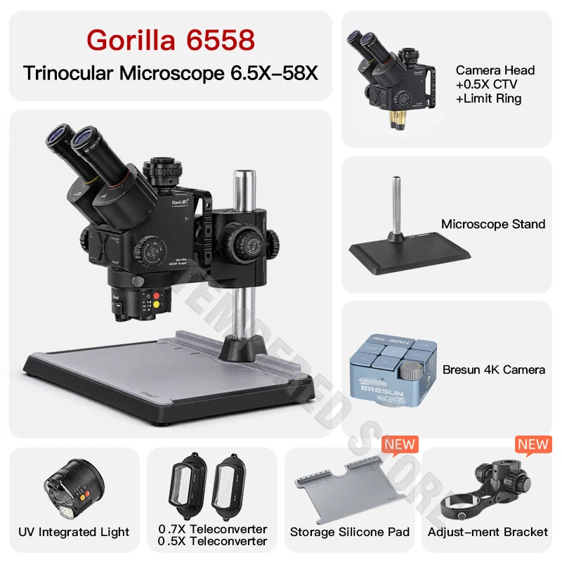 Qianli Gorilla 6558 Trinocular Microscope 6.5X-58X Zoom Industrial Thermal 4K Camera For Mobile Phones Motherboard Repair Tools
