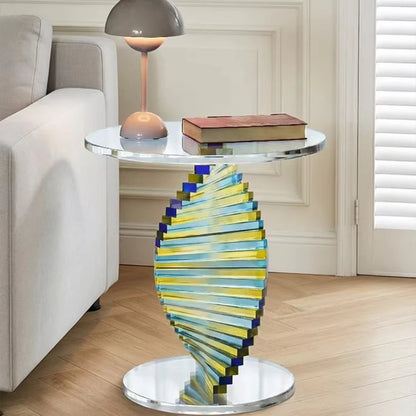 Nordic Style Sofa Side Table, Minimalist Modern Bedside Small Round Table, High-end Transparent Corner Table
