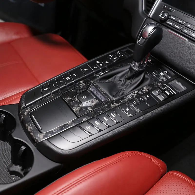 For Porsche MACAN 2014-2021 Real Carbon Fibre Car Central Control Gear Shift Panel Frame Cover Trim Sticker Car Accessories