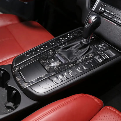 For Porsche MACAN 2014-2021 Real Carbon Fibre Car Central Control Gear Shift Panel Frame Cover Trim Sticker Car Accessories
