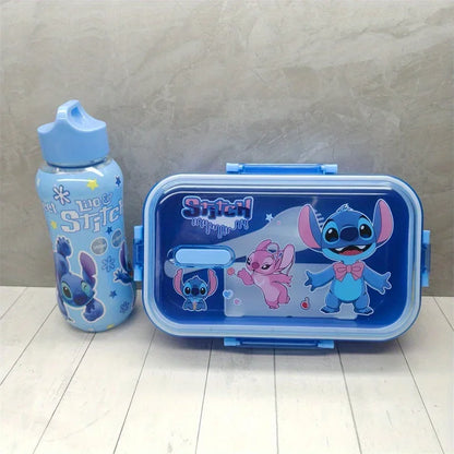 Disney Stitch Double-Layer Insulated Lunch Box with Cup, Spoon and Storage Case, Ideal for Office, School and Picnics，lunch box