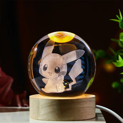 Pokemon 3D Crystal Ball Figure Toys Blastoise Scyther Garchomp Greninja Lugia Ampharos Gengar Glass Ball Night Light Gifts Kids