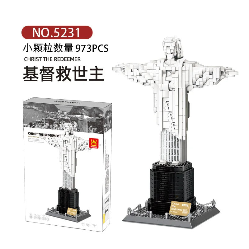 WANGE City Architecture Sydney Opera Santorini Building Blocks Chamartin Stadium Mosque Assembled Model Collection Toys For Gift