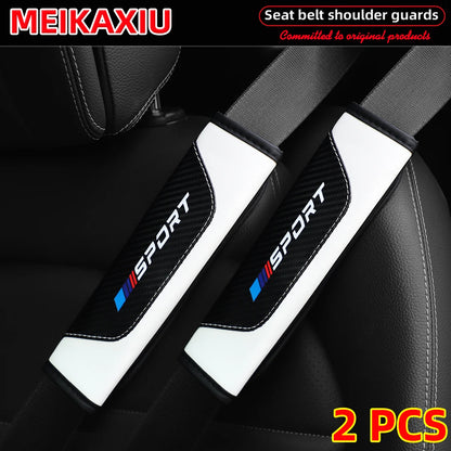 1/2PCS Women's PU Leather Carbon Fiber Sport Car Shoulder Guard Cover Seat Belt Decoration New Car Accessory
