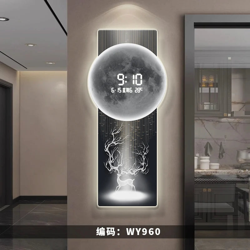 Wall clock, living room entrance decoration painting, electronic clock, digital display creative LED, wall mounted clock