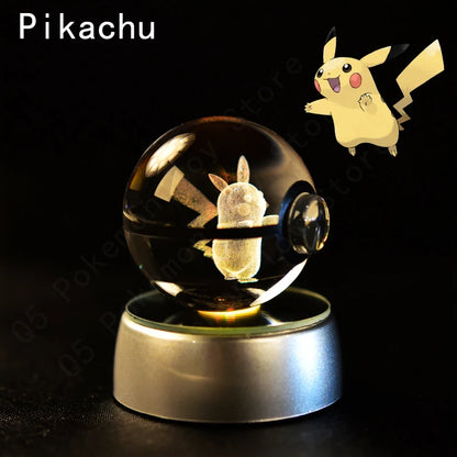 Pokemon Crystal Ball 3D Pikachu Mewtwo Mew Gengar Night Light Lamp Base Pokeball Crystal Pokemon Glass Ball Figure Birthday Gift