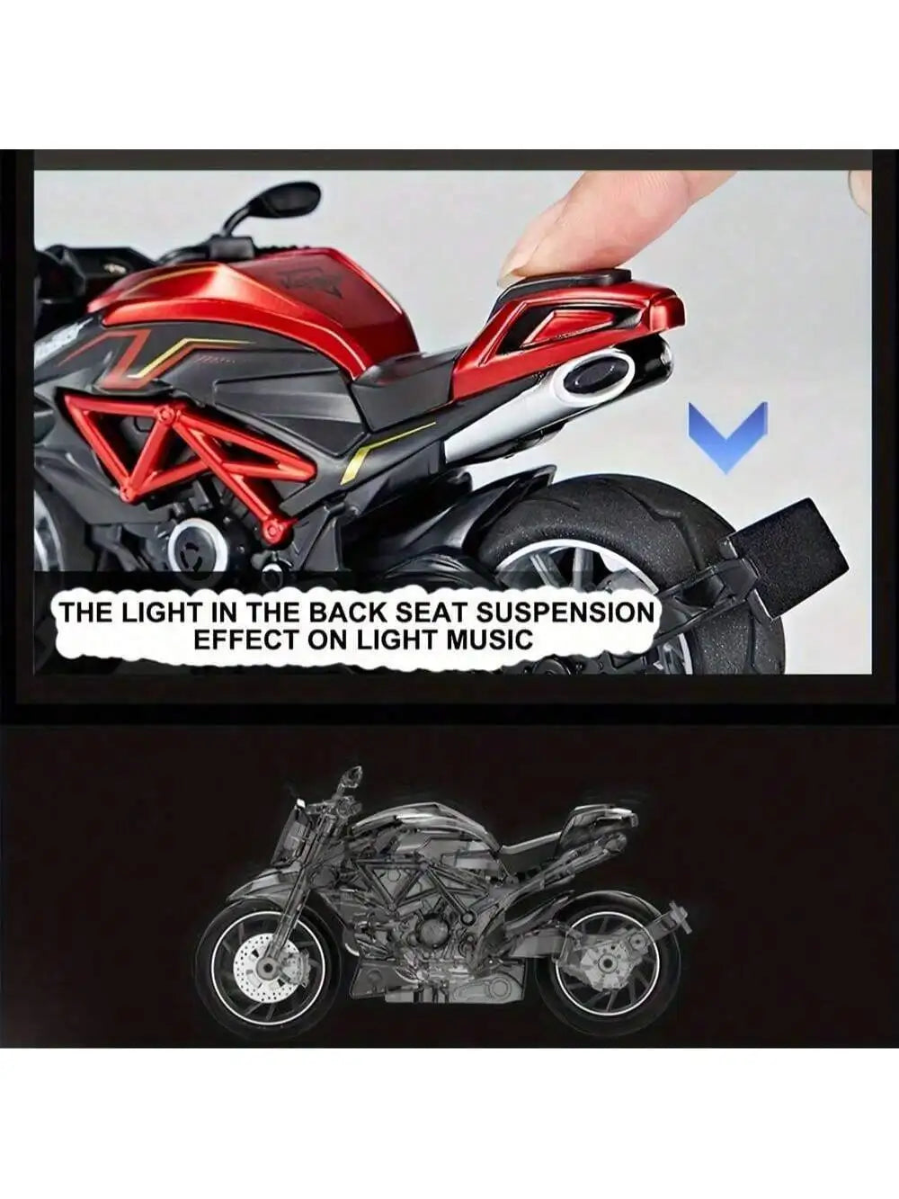 1:12 Scale Die-Cast Alloy Motorcycle Toy with Real Engine Sound & LED Light Effects - Friction-Powered Crash-Resistant Ride-On T