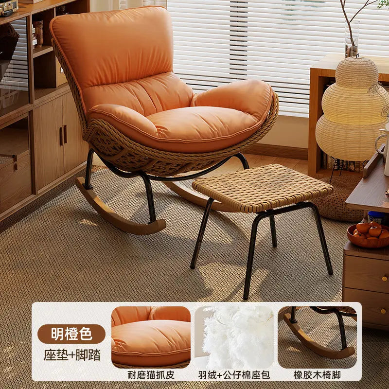 Rattan Rocking Chair for Adults, Lazy Recliner Leisure Sofa, Relax Rocker Chair for Living Room, Balcony Indoor Daily Rest