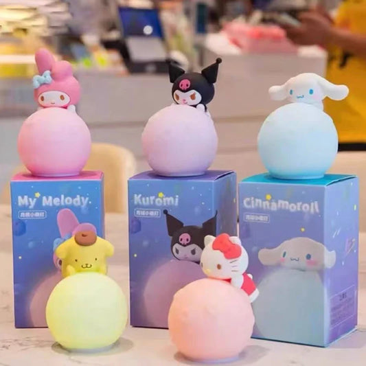 Sanrio LED Moon Night Light Blind Box Kuromi Hello Kitty Cinnamoroll Action Figure Model Kawaii Room Decor Surprise Toy Gift