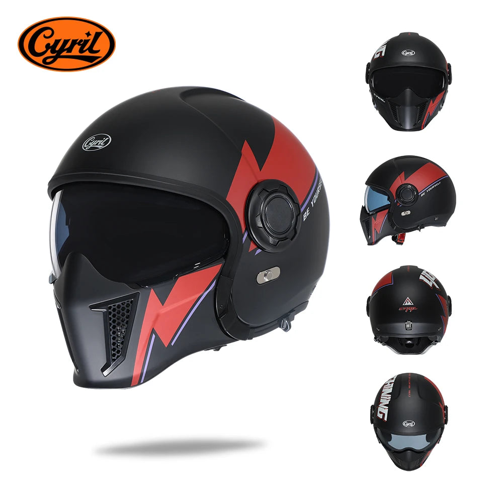 Full Face Open Face Motorcycle Helmet Double Lens Modular Helmets DOT ECE APPROVED CYRIL OP12A Man Woman Retro Moto Helmet