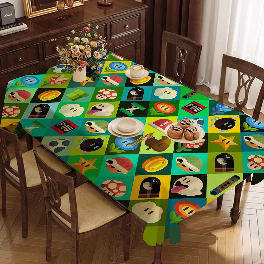 Hot Super Cool M-Mario Game Bros Waterproof Rectangle Tablecloth Fiesta Home Decor Dining Room Decor Reusable Party Supplies