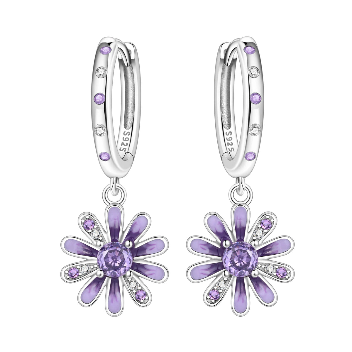 Orstarry Original 925 Sterling Silver Blue Iris Flower Earrings Women Hoop Earring Anniversary Jewelry Trendy Gifts