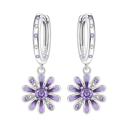 Orstarry Original 925 Sterling Silver Blue Iris Flower Earrings Women Hoop Earring Anniversary Jewelry Trendy Gifts