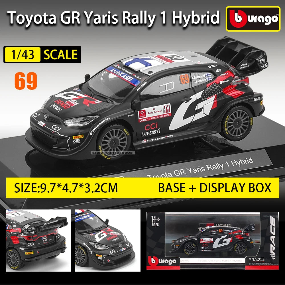 Bburago 1:43 WRC Toyota GR Yaris Rally1 Hybrid Rovanpera #69 Ogier #17 Alloy Luxury Vehicle Diecast Pull Back Cars Model Toy