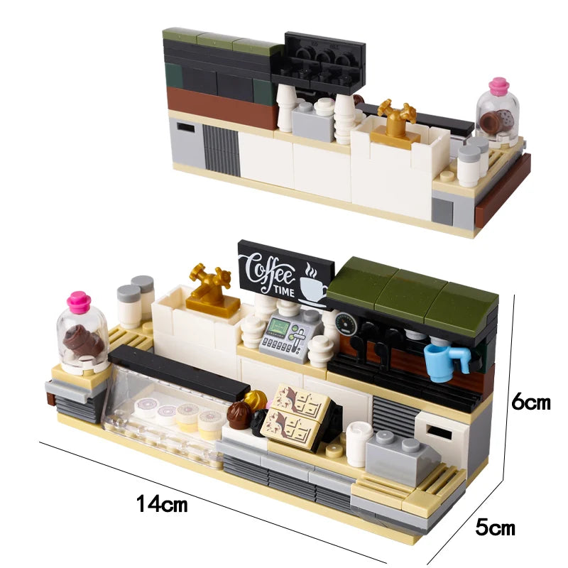 MOC City Supermarket Shop Store Building Blocks Street View Drink Food Vegetable Food Accessories Dessert Blocks Printed Bricks