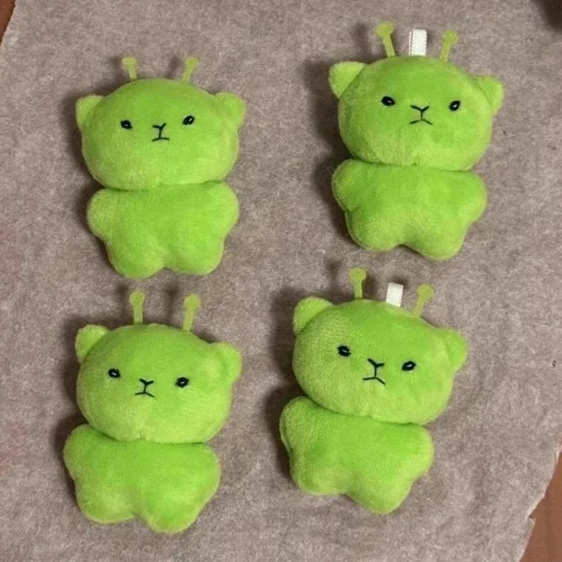 1/12pcs Cartoon Mini Alien Cat Plush Doll Green Space Cat Pendant Portable Keychains Bag Decoration Trendy Toys Surprise Gifts