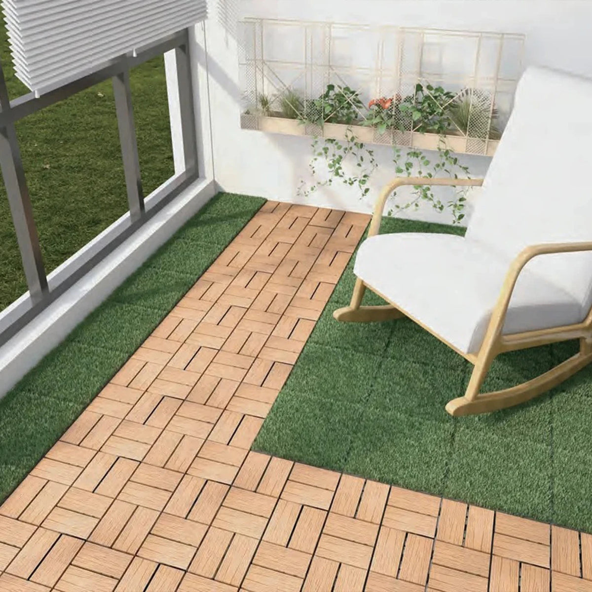 Selin Outdoor Waterproof Interlock WPC Composite Patio Tile Wood Floor for Terrace Parquet Deck Tile Plastic Decking