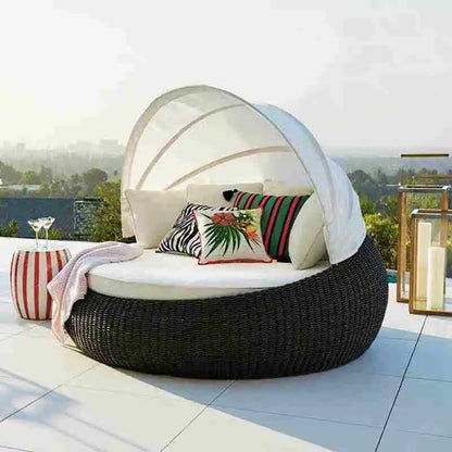 HYS outdoor rattan large round bed garden courtyard balcony bed recliner leisure creative lazy rattan chair sofa bed furniture