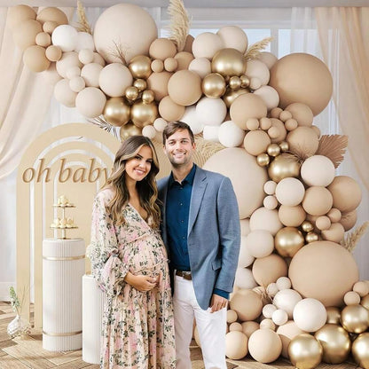 144PCS coffee colored latex balloon wreath set, suitable for wedding season, birthdays, popular parties, and bridal showers