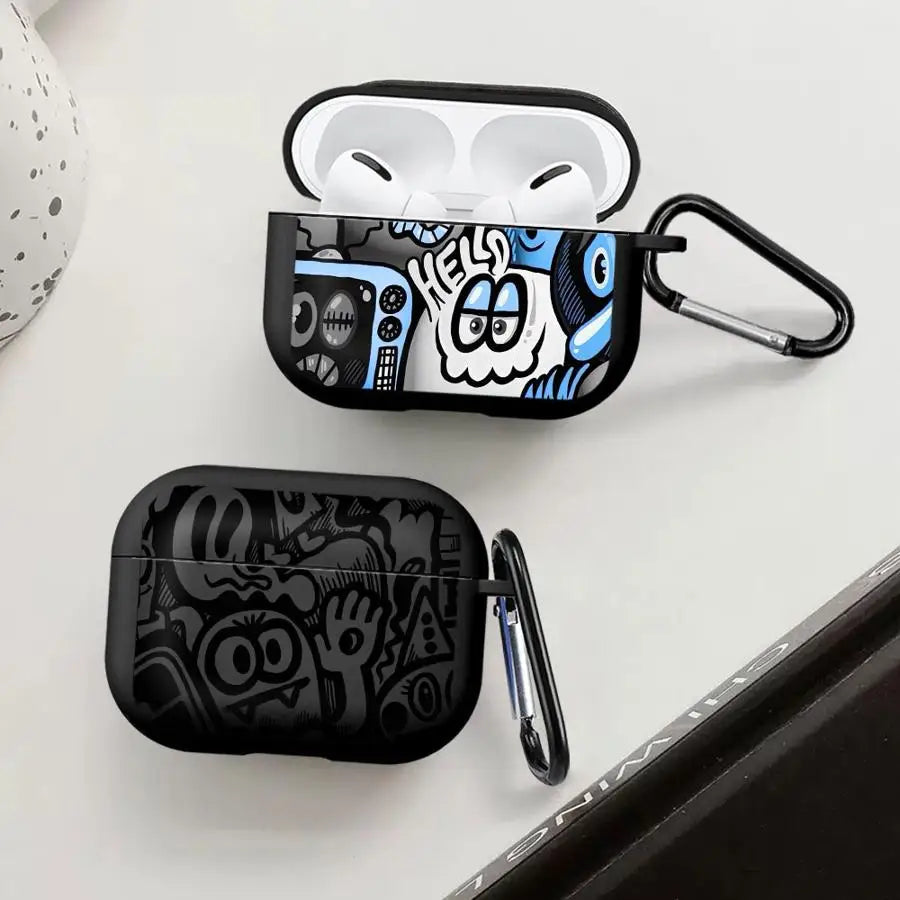 Case For Airpods 3 Pro3 4 Pro2 2 Pro 1 Earphone Cases Cover Super Cool Black Graffiti