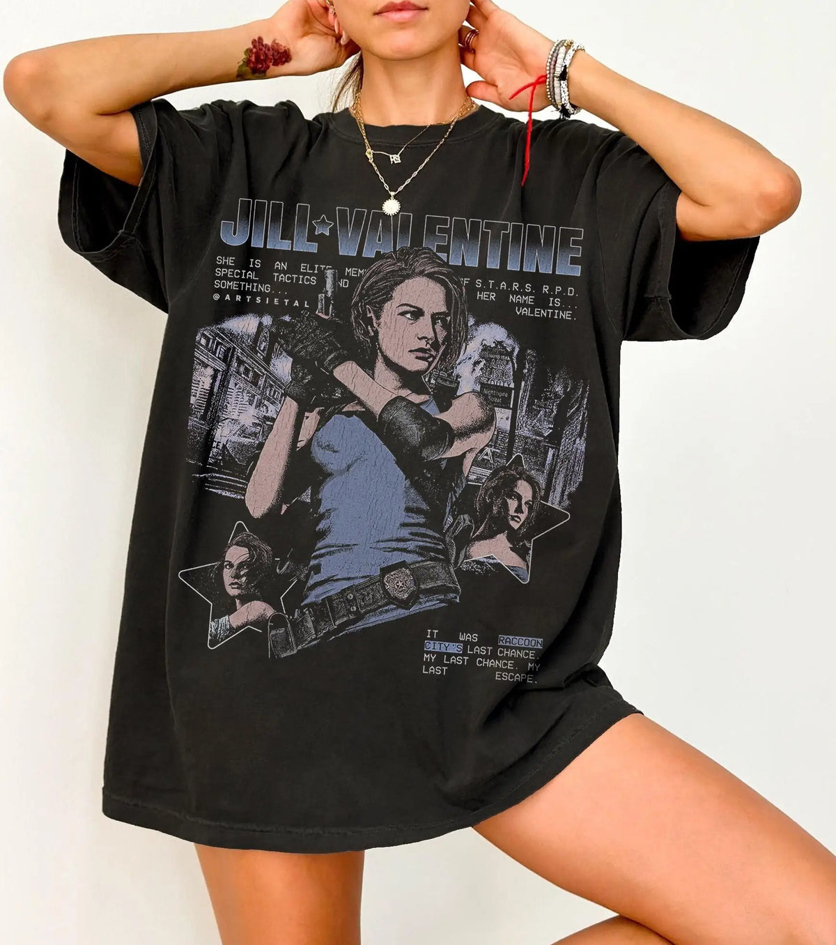 Jill Valentine RE Theme T-shirt: Video Game Heroine Pattern, Resident Evil 37 Theme T-shirt  Printed T-shirt Retro Street Tops