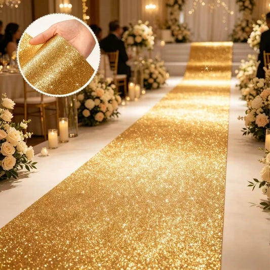 Golden wedding carpet, bridal walkway red carpet, ceremony walkway carpet, shiny material， holiday party runway carpet