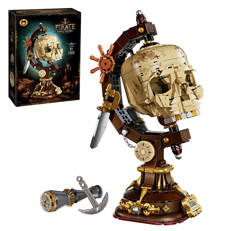 Pirate Skull Globe MOC Building Blocks Model Kit Creative Bricks Assembly Toys for Kids Adult Holiday Gifts Cool Room Decor