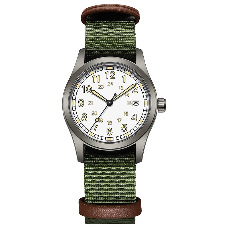 2026 TPW Women's Field Watch 34mm Case Easy Read Fabric Strap 24hr Display Day Function Quartz Movement Luminous