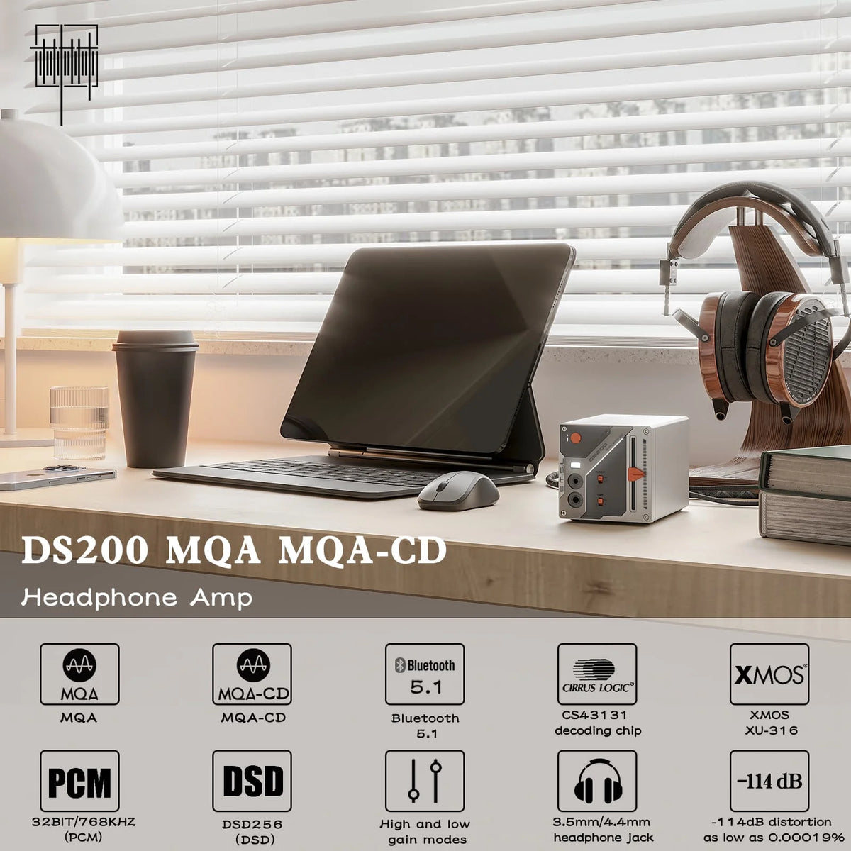 SMSL DS200 Hi-Res Audio Decoder CS43131x2 DAC Chip XU316 MQA USB Optical Coaxial Bluetooth Input 3.5mm 4.4mm Headphone Amplifier