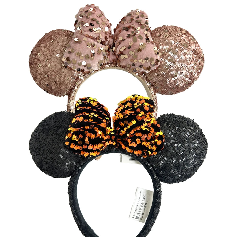 2025 Disney Solid Color Minnie Mouse Ear Headband Large Sequin Hairbands Party Christmas Halloween Cosplay Costume for Girls