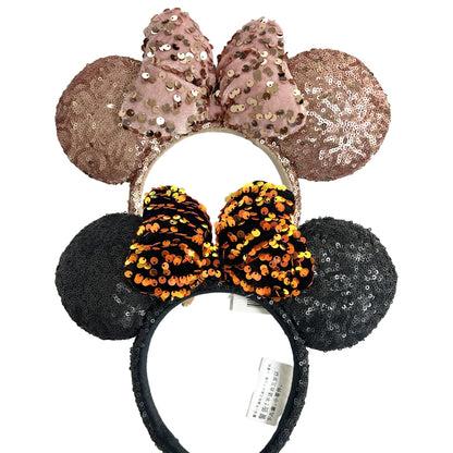 2025 Disney Solid Color Minnie Mouse Ear Headband Large Sequin Hairbands Party Christmas Halloween Cosplay Costume for Girls