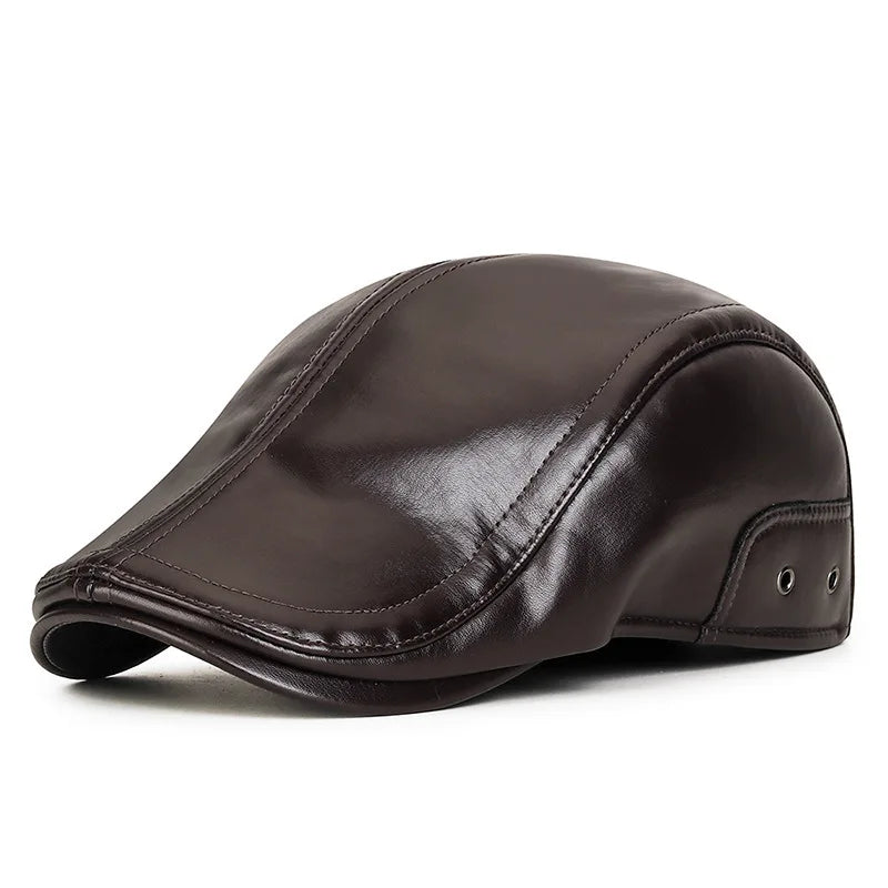 Winter Cold-Proof & Warm PU Forward Cap, Outdoor Fleece-Lined Windproof Men's Ear-Flap Adjustable Duckbill Cap