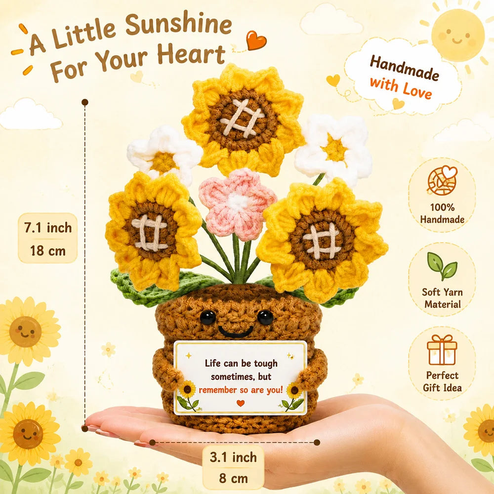 Positive Crochet Handmade Amigurumi Doll Emotional Support Pocket Hug Knit Plant Flower Encouragement Gift for Friends Coworker